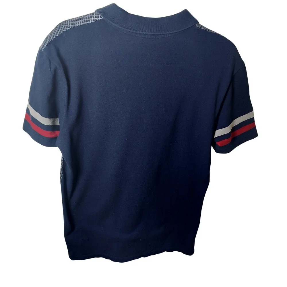 Gucci Mens Navy Blue Striped Sleeve Cotton Polo Shirt Made in Italy Size M